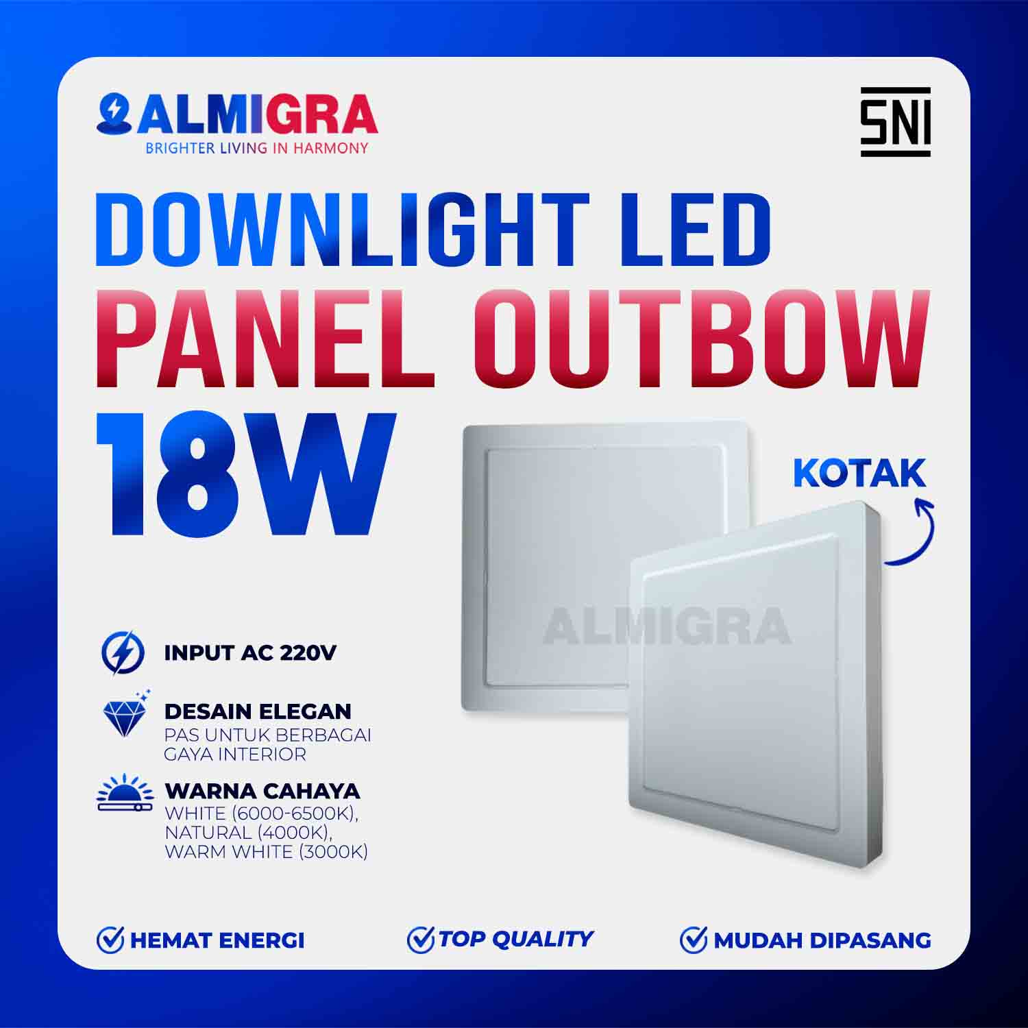 Lampu Plafon Tempel LED 18W Downlight Panel Kotak Terang Garansi 1 Tahun
