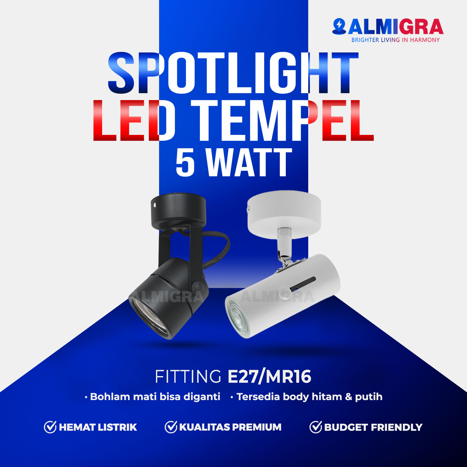 Lampu Sorot Tempel Plafon LED E27 Dan MR16 5W- Spotlight Bisa Ganti Bohlam Rumah Toko Cafe