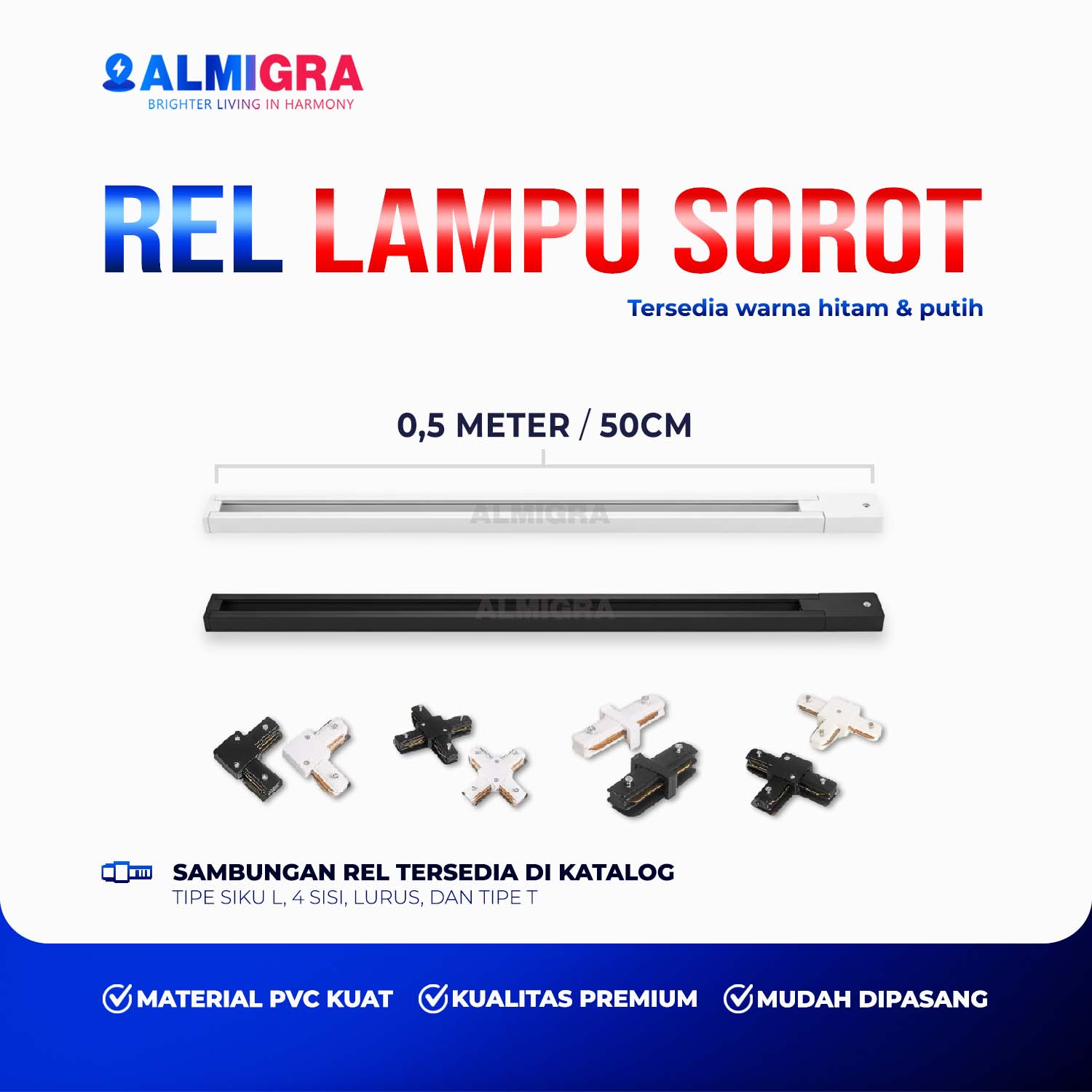 Rel Lampu Sorot LED 50CM 0.5M - Tracklight Hitam Putih Untuk Rumah Toko Cafe Kantor Restoran