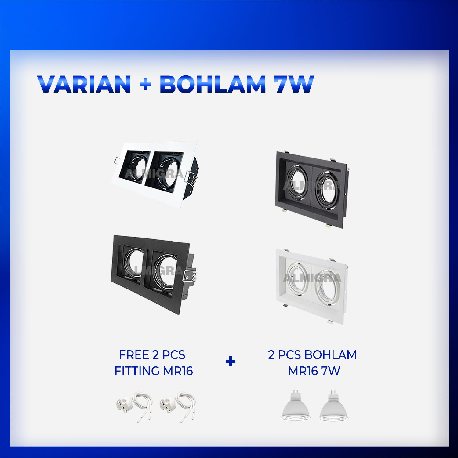 Lampu Sorot Plafon 2 Mata MR16 7 Watt - Fitting Spotlight Spot Kotak Bohlam Mudah Diganti Rumah, Kantor Dan Cafe - Image 2