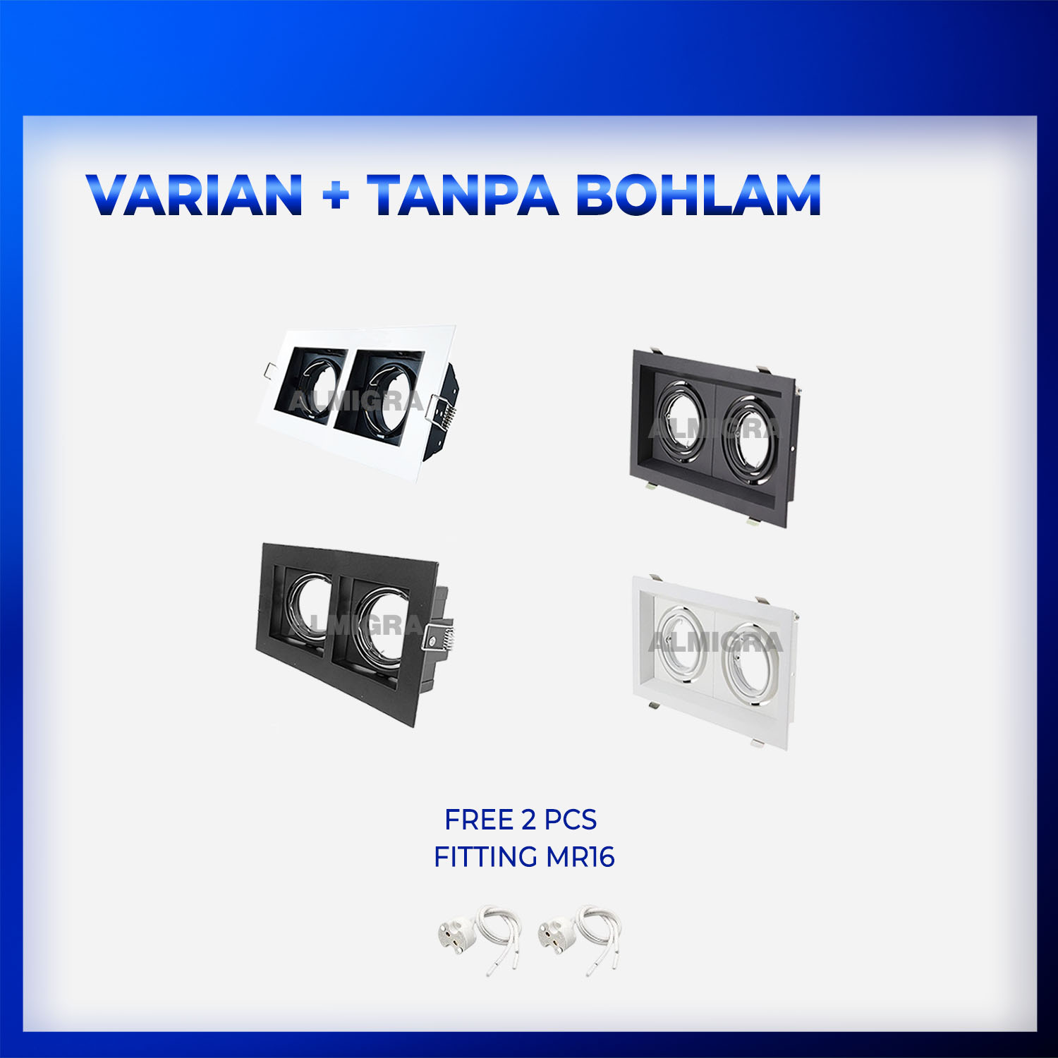 Kap Lampu Sorot Plafon 2 Mata MR16 - Fitting Spotlight Spot Kotak Bohlam Mudah Diganti Rumah, Kantor Dan Cafe - Image 2