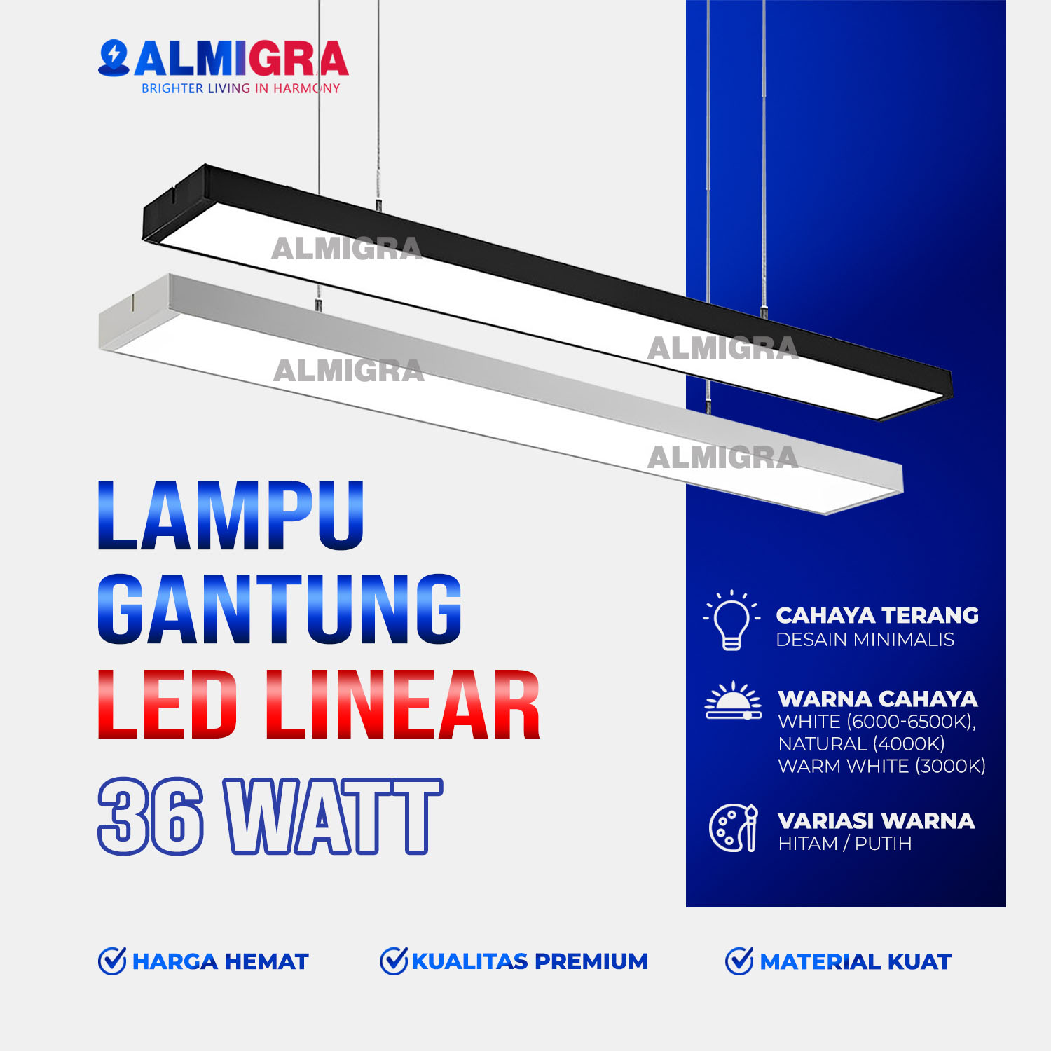 Lampu Gantung LED Minimalis Office Linear 36W - Cahaya Terang Hemat Listrik